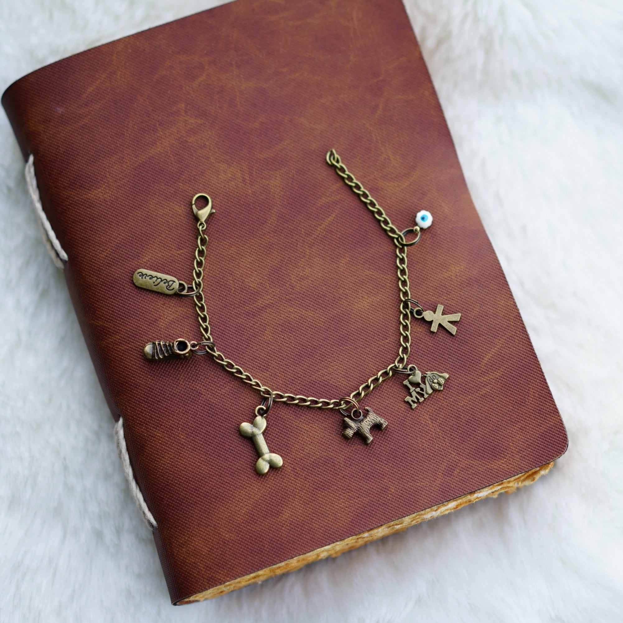 Love my Dog Charm Bracelet with Alphabet