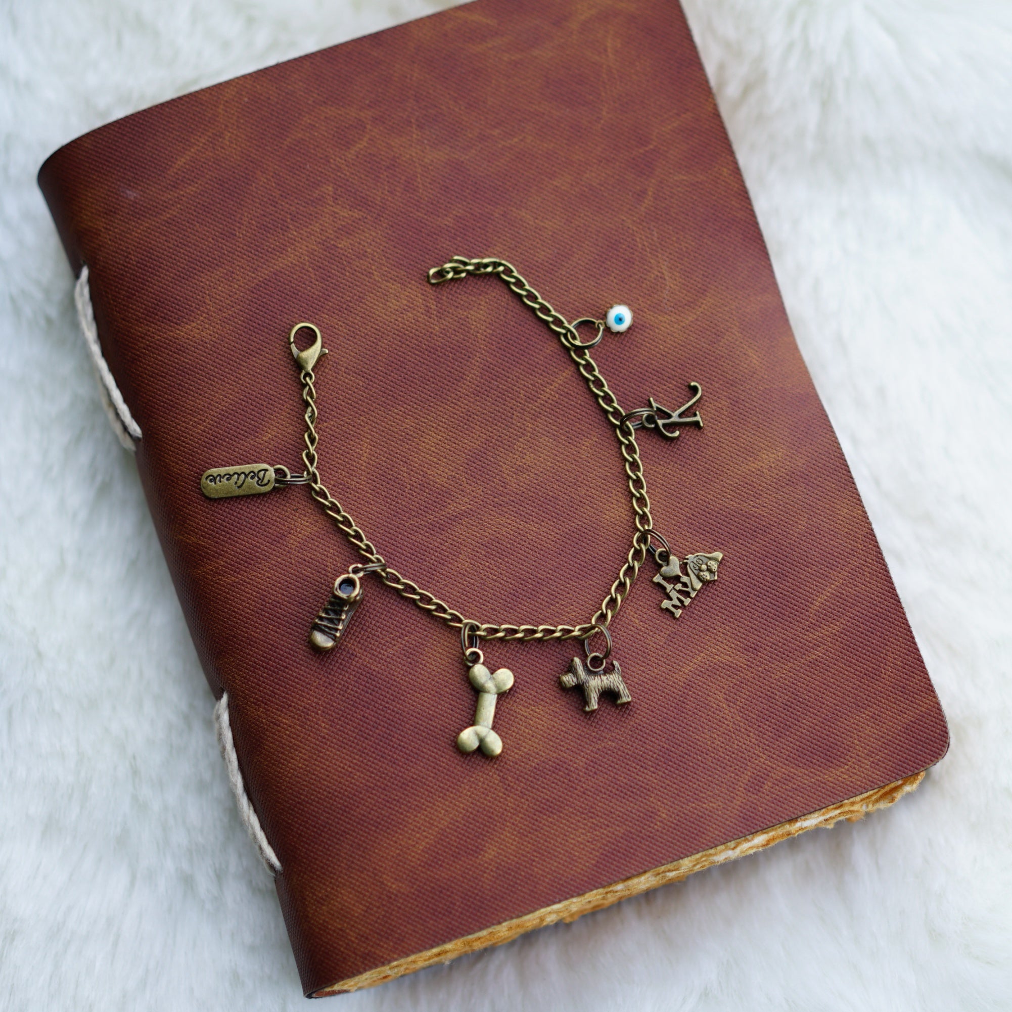 Love my Dog Charm Bracelet with Alphabet