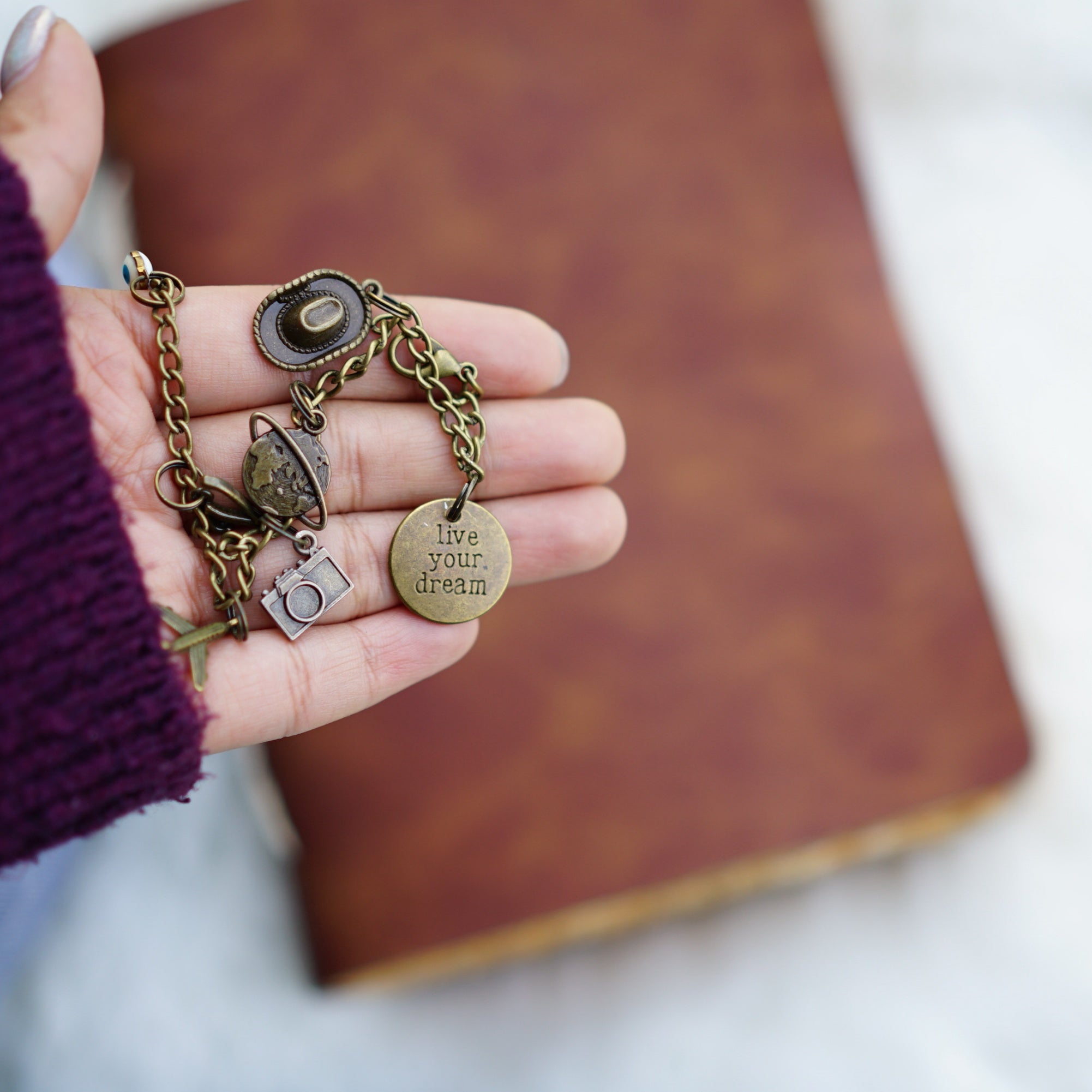 Travel Charm Bracelet with Alphabet