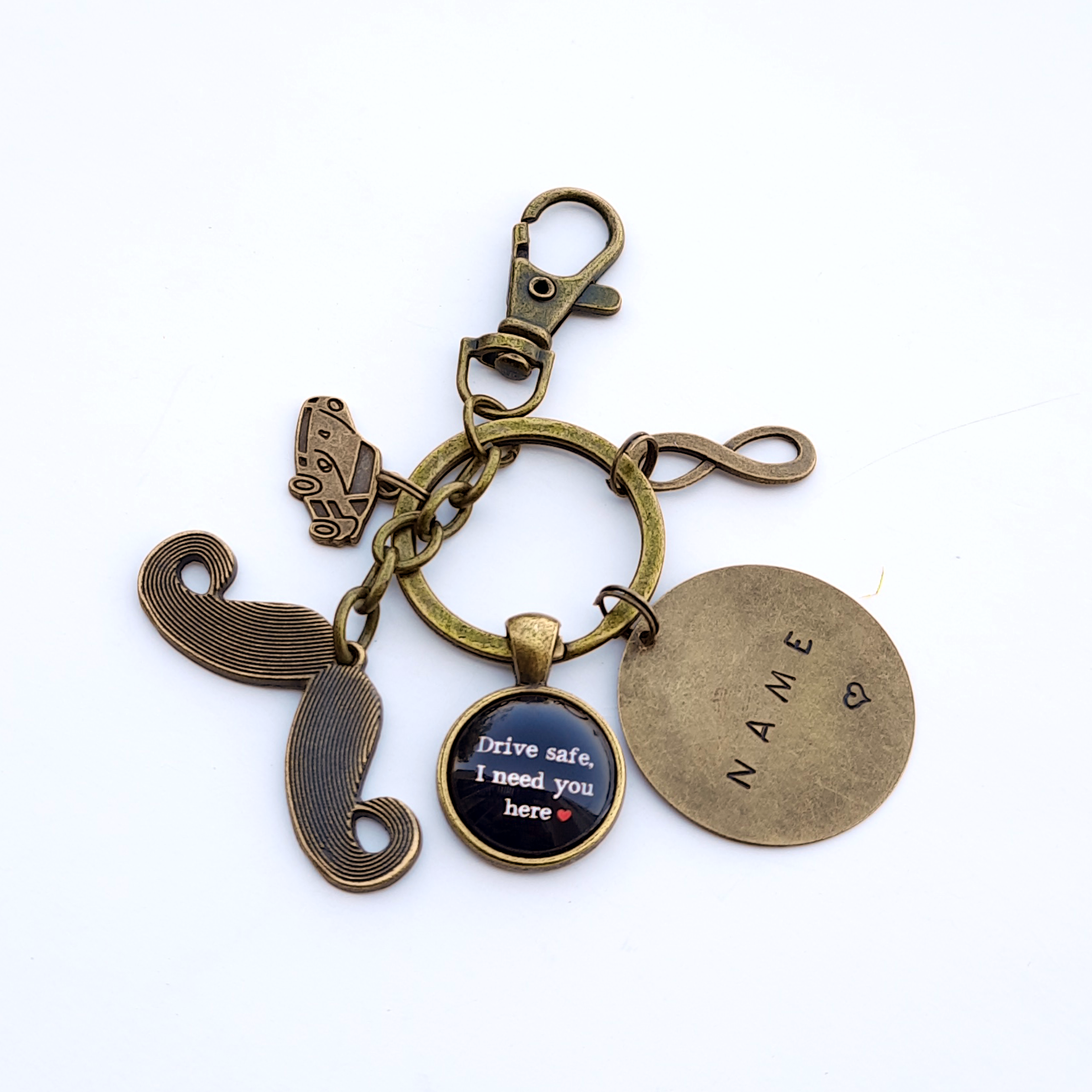 Moustache Infinity Personalised Keychain with Name