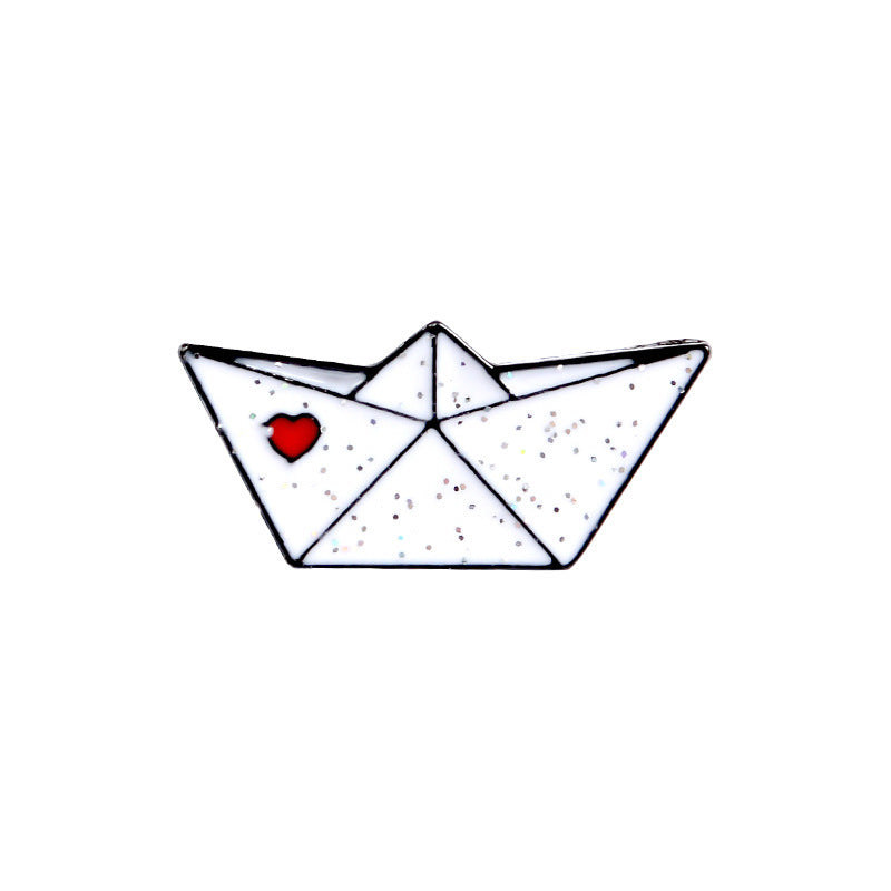 Paper boat with heart - Brooch - Lapel Pin