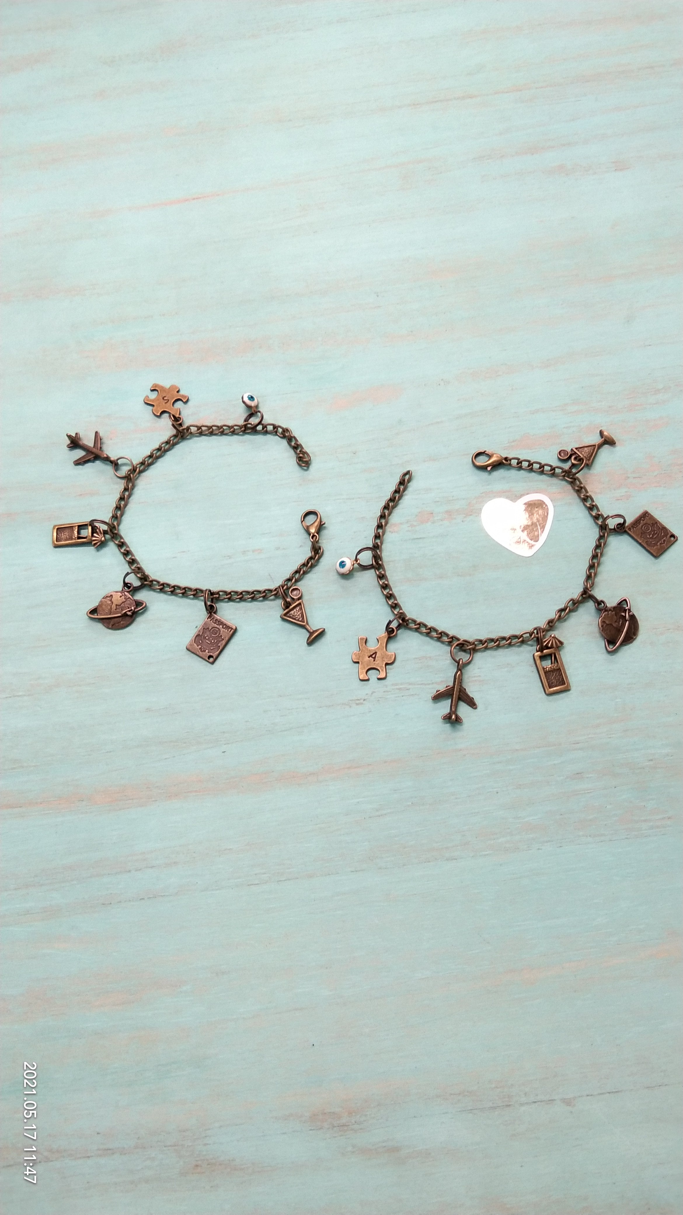 Set of 2 travel charm bracelets with alphabet charms