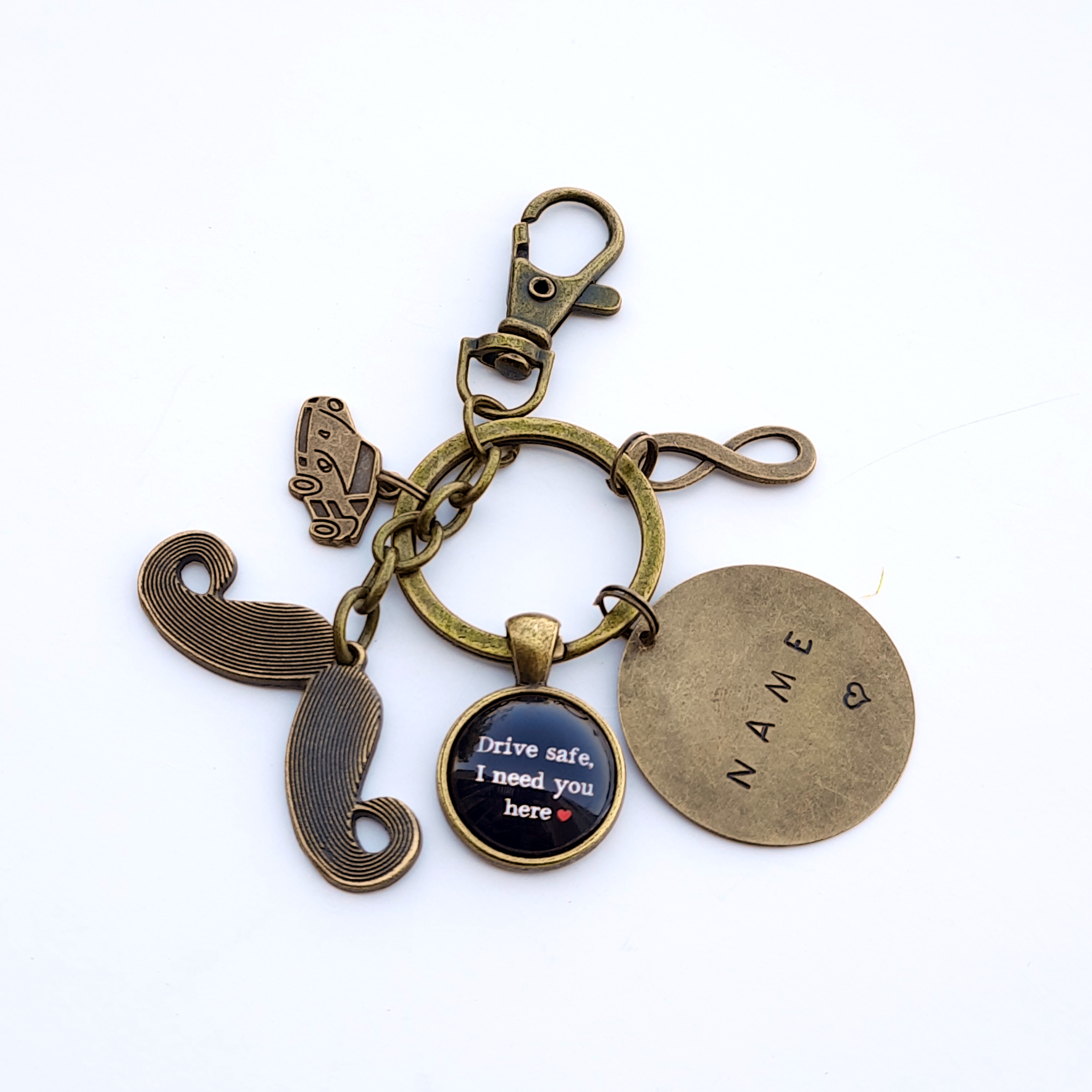 Moustache Infinity  Personalised  Keychain with Name